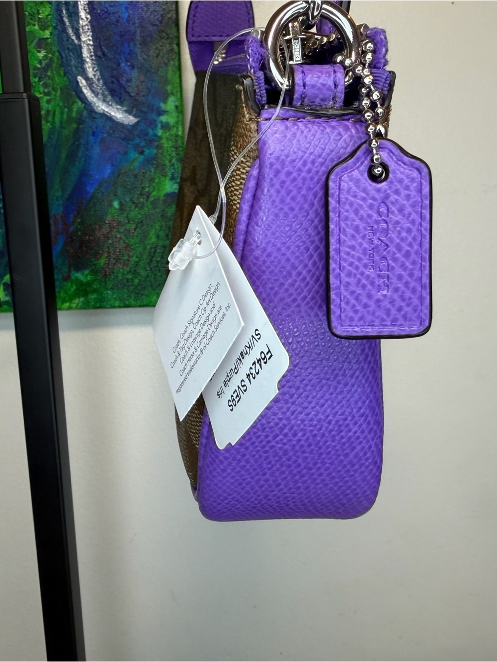 Coach Signature Canvas Wristlet in Purple Trim NWT - Picture 2 of 9